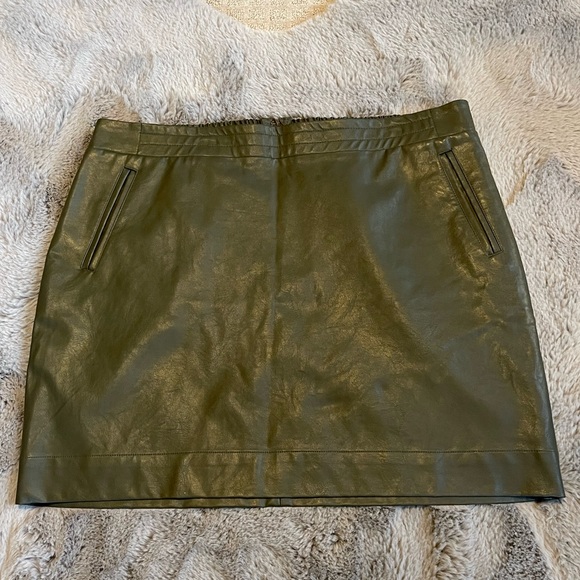 Olive Green Mini Faux Leather Skirt - Picture 2 of 13